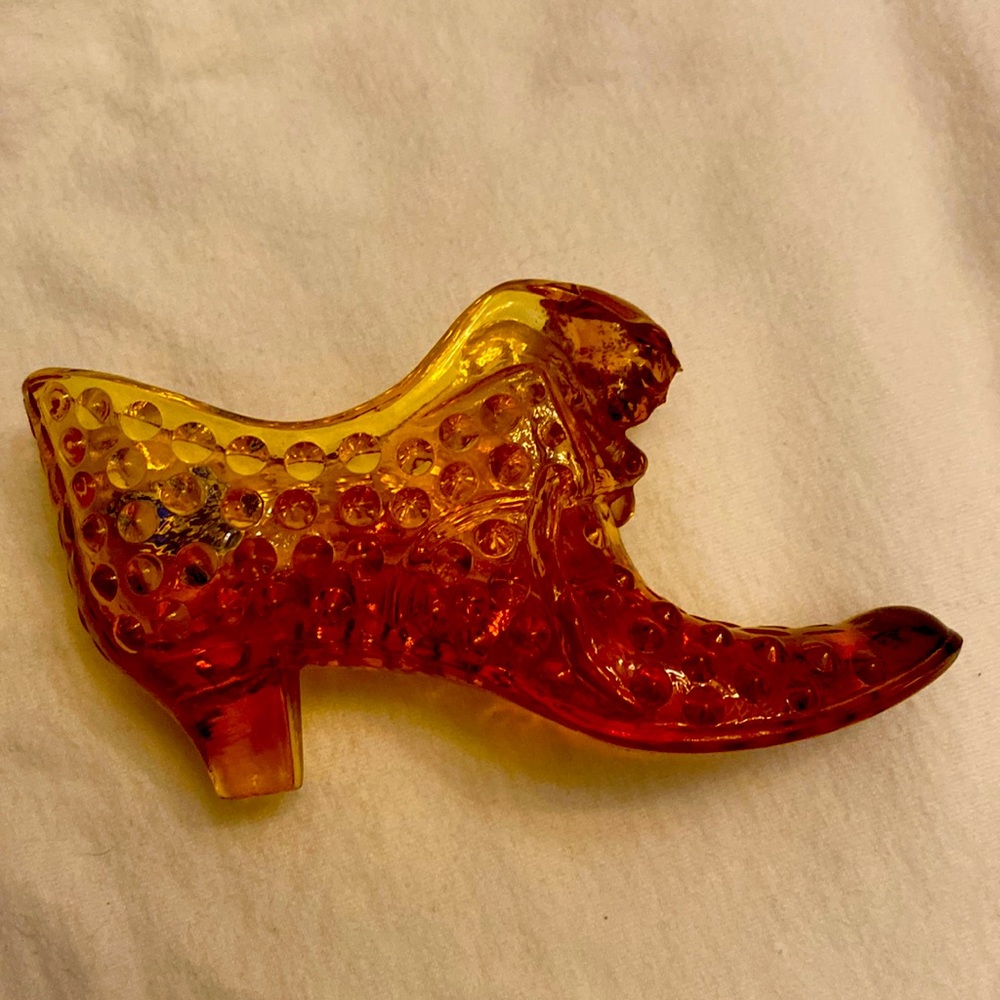 Collectors Authentic Fenton handmade glass boot